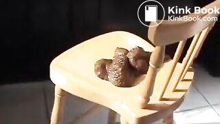 Scat girl moans and shits out HUGE log on chair