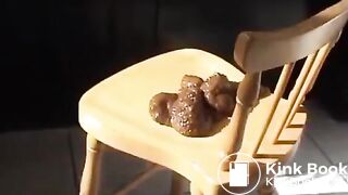 Scat girl moans and shits out HUGE log on chair