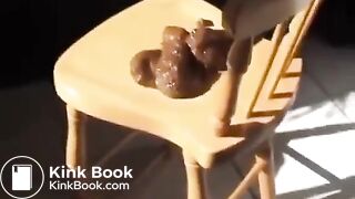 Scat girl moans and shits out HUGE log on chair
