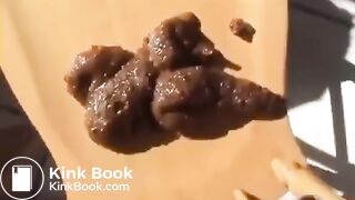 Scat girl moans and shits out HUGE log on chair