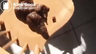 Scat girl moans and shits out HUGE log on chair