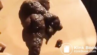 Scat girl moans and shits out HUGE log on chair