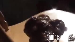 Scat girl moans and shits out HUGE log on chair