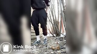 Public Pooping - Blonde shits outdoors without wiping