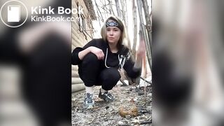 Public Pooping - Blonde shits outdoors without wiping