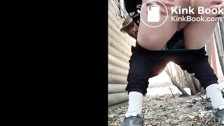 Public Pooping - Blonde shits outdoors without wiping
