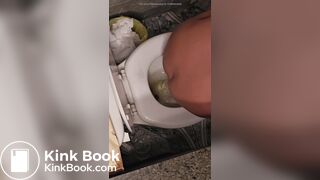 Girl pooping and peeing on toilet