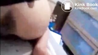 cute girl shitting on towel