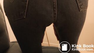 Girl messes her jeans and rubs