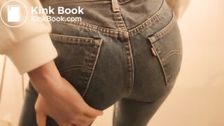 Girl messes her jeans and rubs