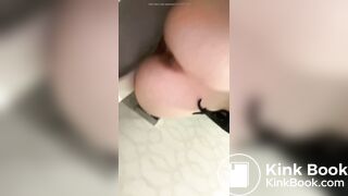 Blonde beautiful shit in public toilet