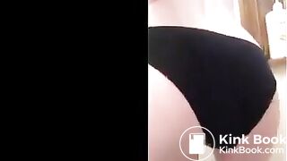 A lady poops her black undies..