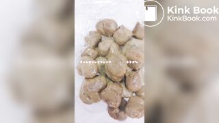 Young cute Japanese woman is pooping with her hand