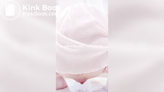 Young cute Japanese woman is pooping with her hand