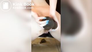 Dirty blonde girl shitting on the floor