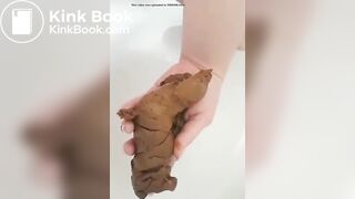 Woman poops in the palm of her hand