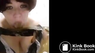 A lady licks fresh poo from her undies..