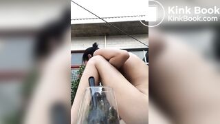 Girl eats shit outside house