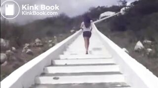 Girl shitting diarrhea in nature