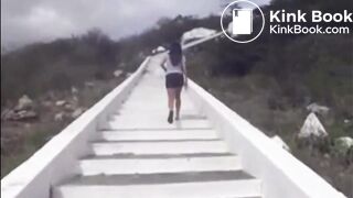 Girl shitting diarrhea in nature