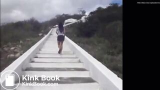 Girl shitting diarrhea in nature