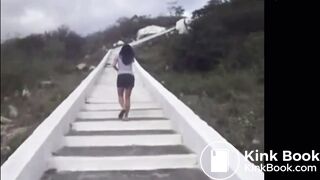 Girl shitting diarrhea in nature