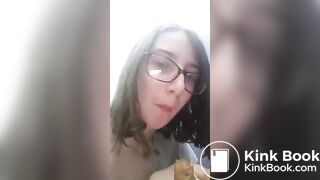 Women takes a shit then smears her poo on her