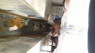girl pissing shit ditch toilet