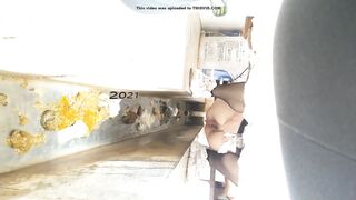 girl pissing shit ditch toilet