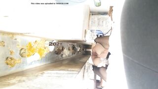 girl pissing shit ditch toilet