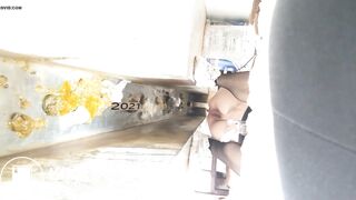 girl pissing shit ditch toilet
