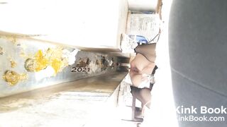 girl pissing shit ditch toilet