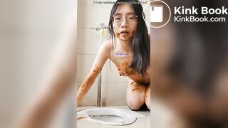 Chinese girl licking public toilet