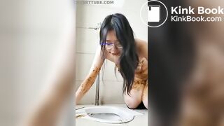 Chinese girl licking public toilet