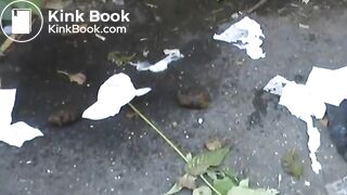 Nasty crack whore poops outdoors..