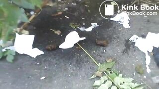 Nasty crack whore poops outdoors..