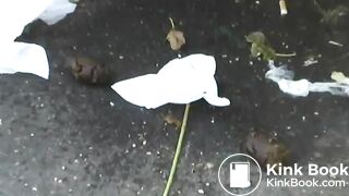 Nasty crack whore poops outdoors..