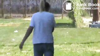 Nasty crack whore poops outdoors..