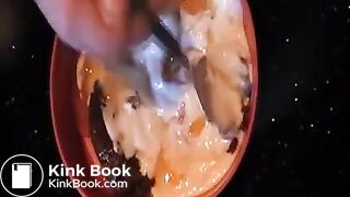 German lady has a poopy breakfast..