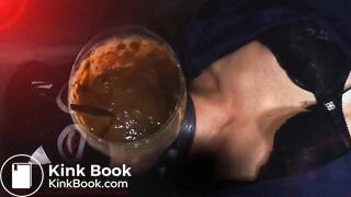 Human toilet swallows piss and shit through a funnel