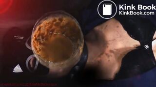 Human toilet swallows piss and shit through a funnel