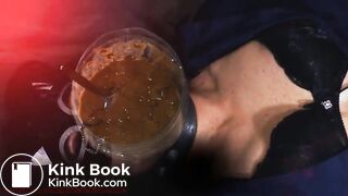 Human toilet swallows piss and shit through a funnel