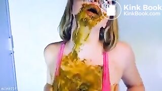 Blonde eat her own scat
