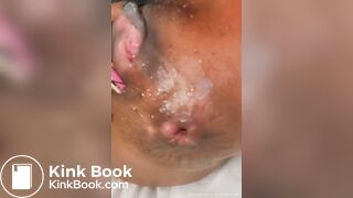 Ebony shitting and cumming at the same time