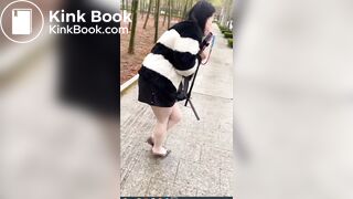 Clip of a girl who can't hold back, poop in stockings 1