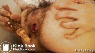 Nasty hairy pig fucks her asshole.