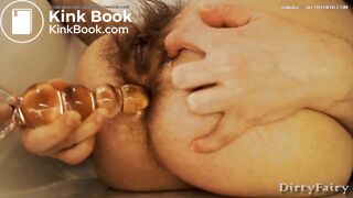 Nasty hairy pig fucks her asshole.