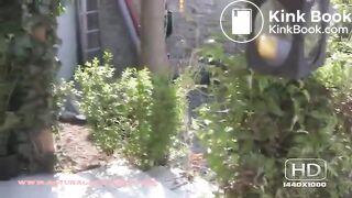 Woman pooping on her patio steps..