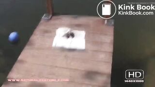 Woman pooping on her patio steps..