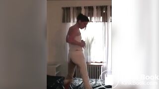 Girl piss and shit in white pant